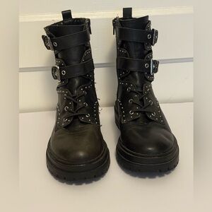 Chelsea & Violet Rhea studded leather lace-up buckle combat boots (size 8)